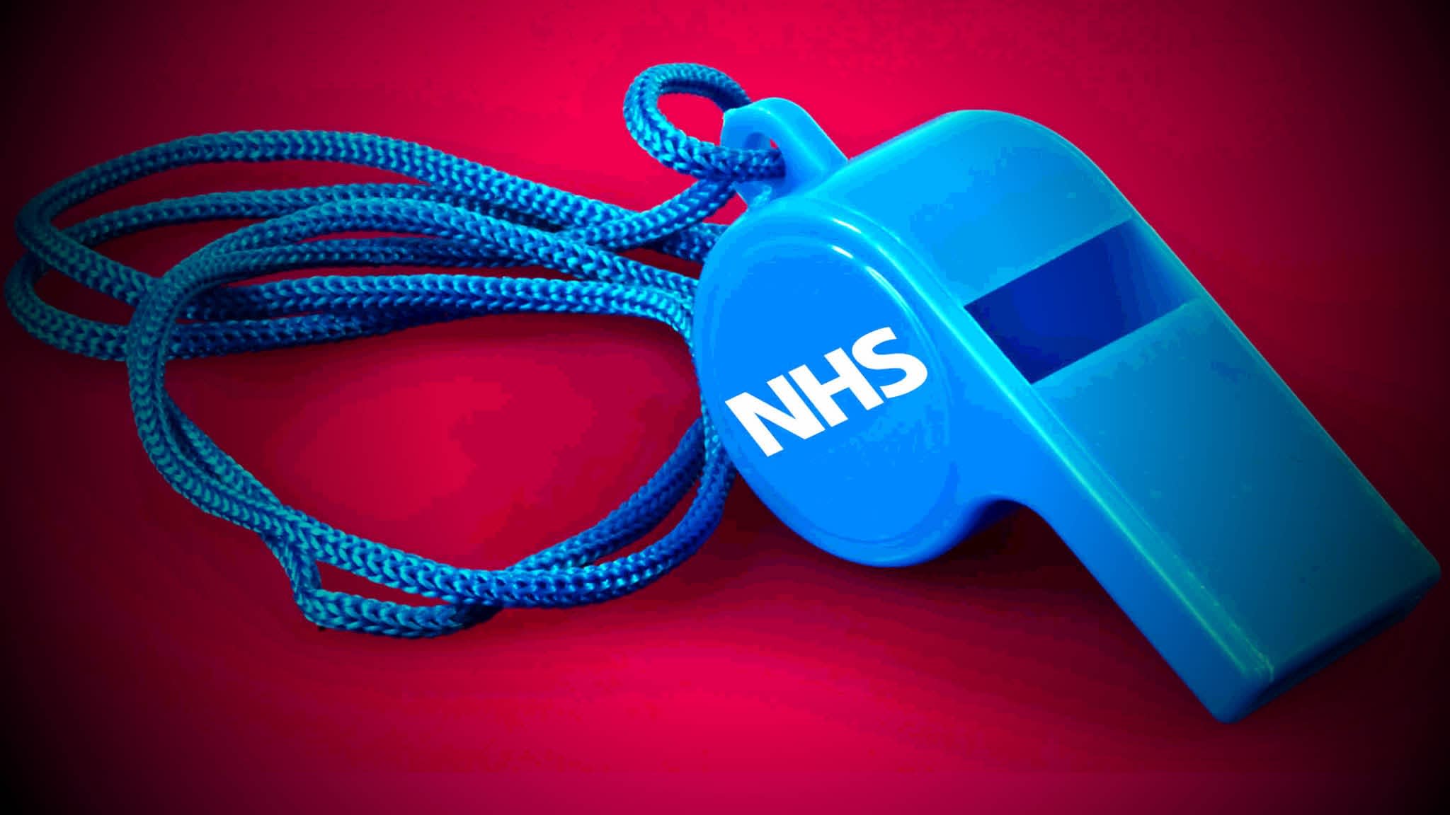 Montage of a whistle with the NHS log on it